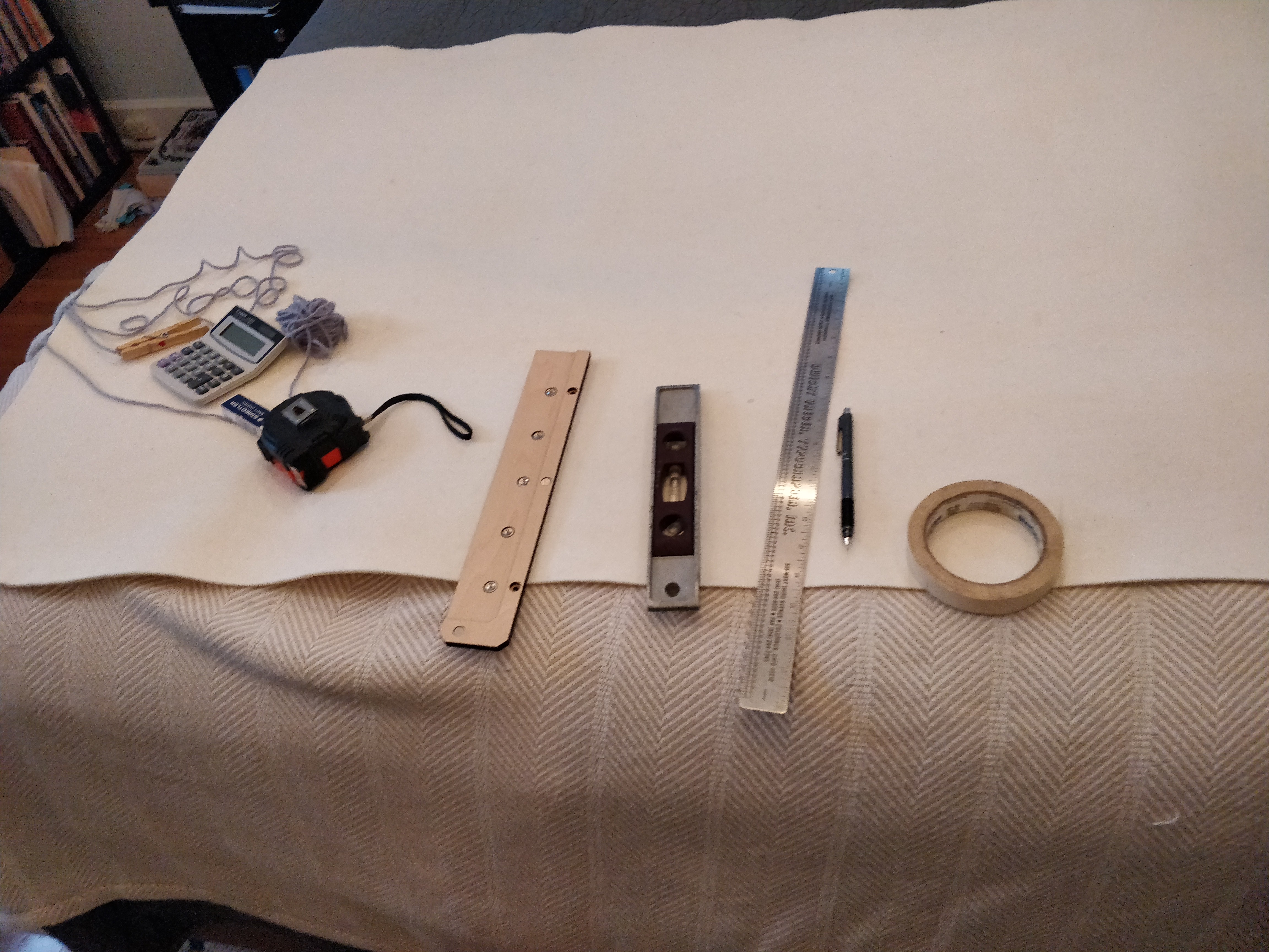 Measuring tools and supplies for putting the brackets up