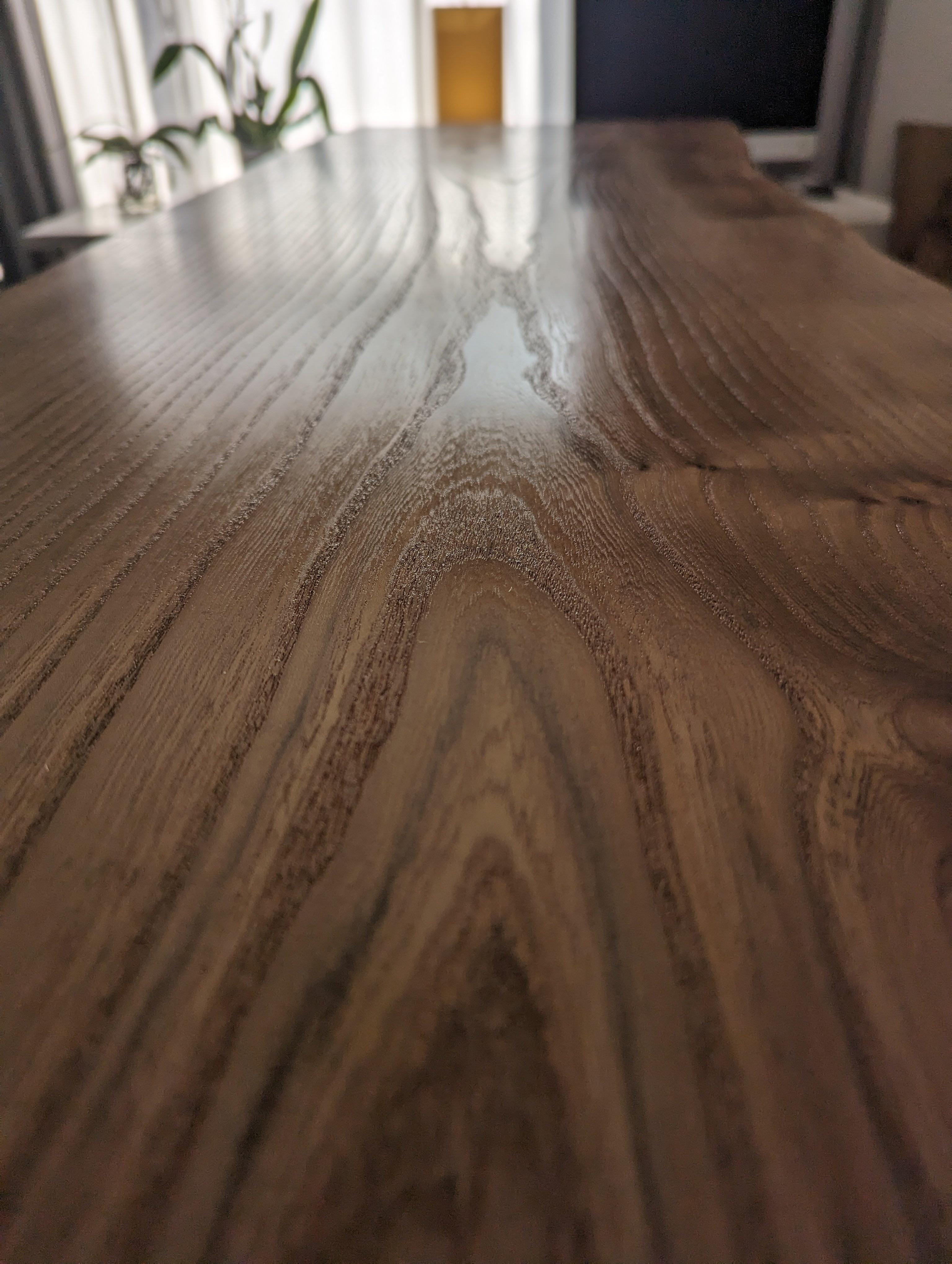 I rebuilt my standing desk by woodworking a live edge slab of English Elm into desk top.