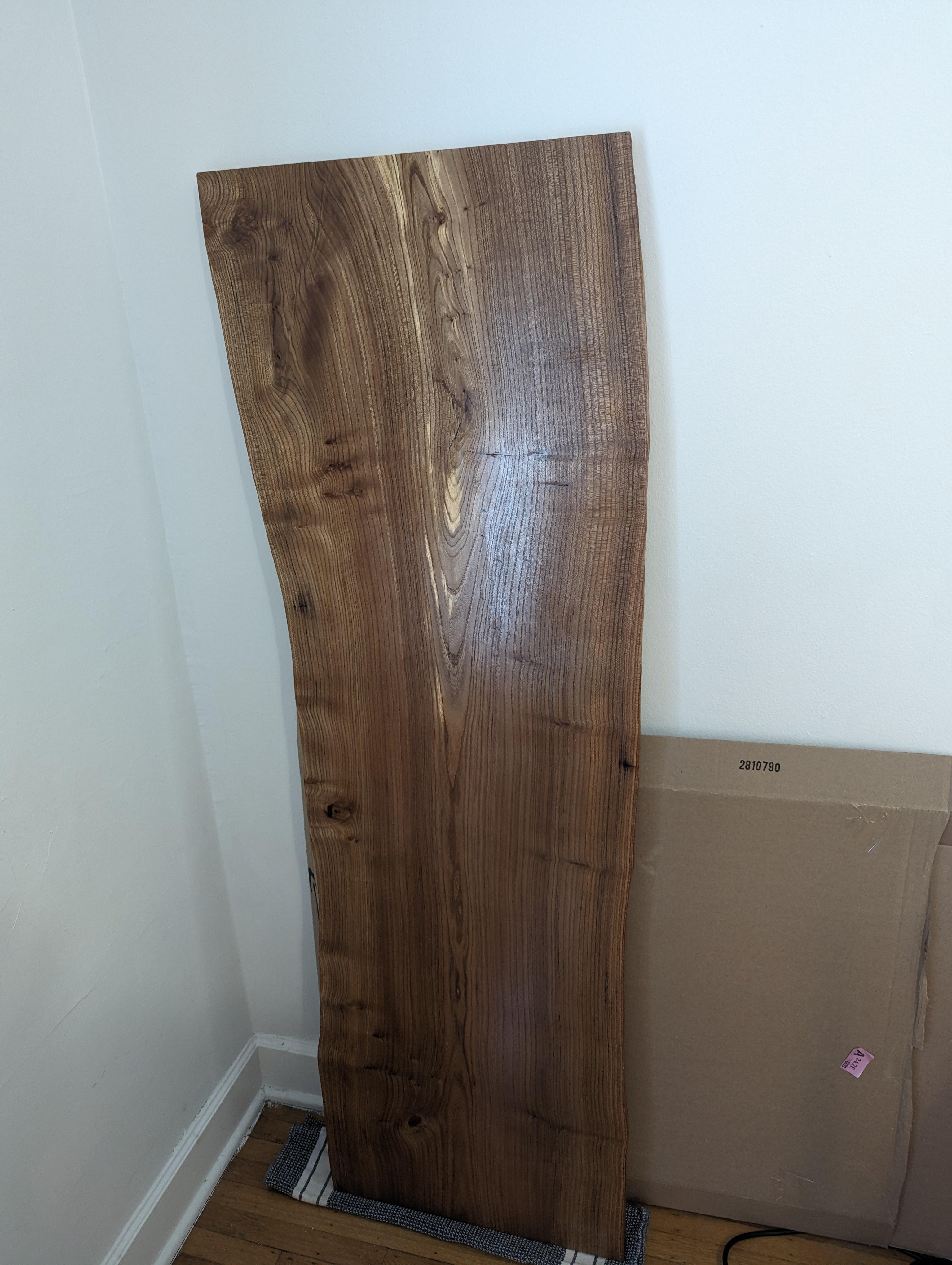 I rebuilt my standing desk by woodworking a live edge slab of English Elm into desk top.